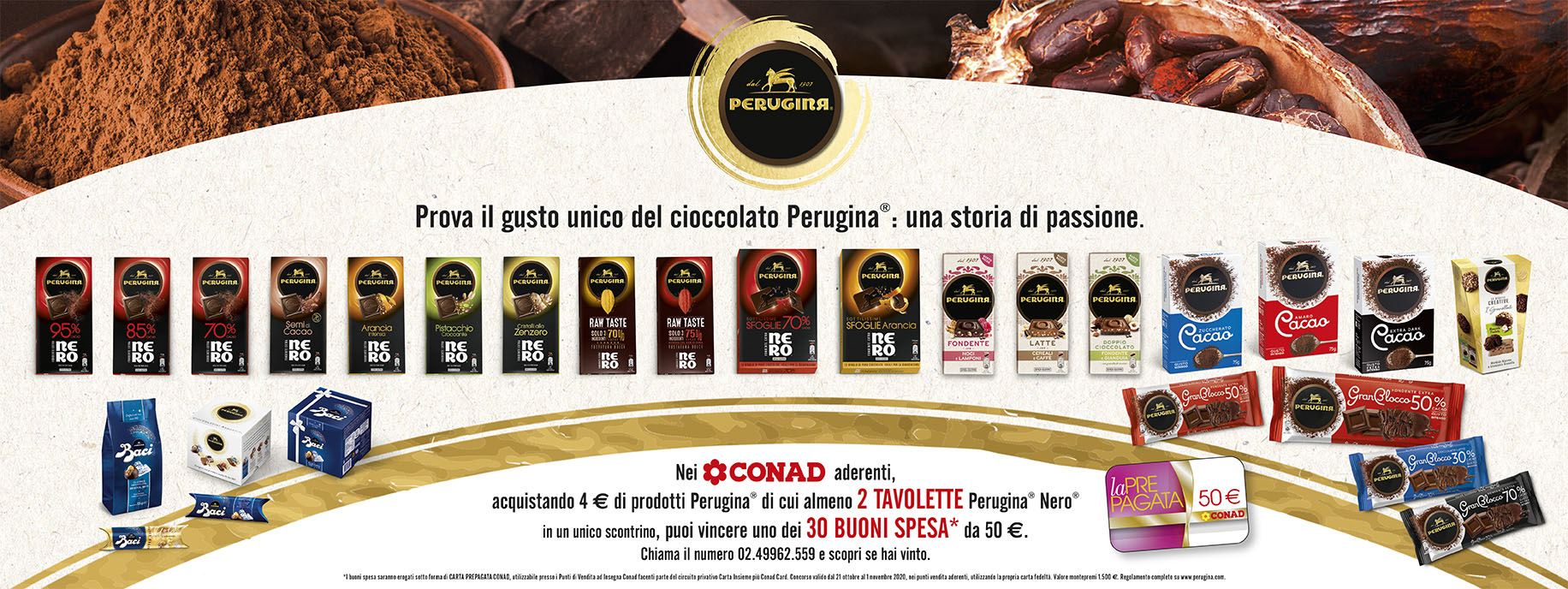 Confezioni di tavolette, cacao e cioccolatini Perugina per partecipare al concorso PAC 2000