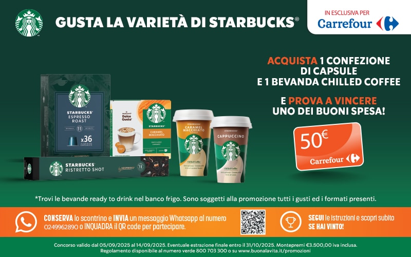 Acquista Starbucks e prova a vincere una gift card Carrefour Acquista Starbucks e prova a vincere una gift card Carrefour