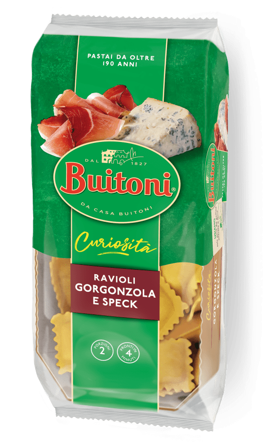 Una confezione di ravioli Buitoni ripiena di gorgonzola e speck