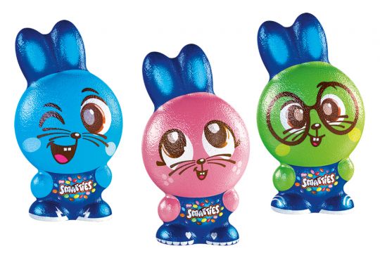 Coniglietti di Pasqua Smarties Bunny nei colori azzurro, rosa e verde 