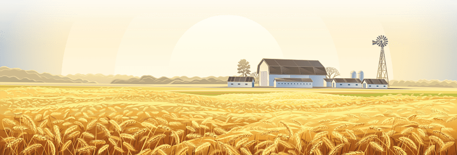 Grafica fattoria con campi di grano