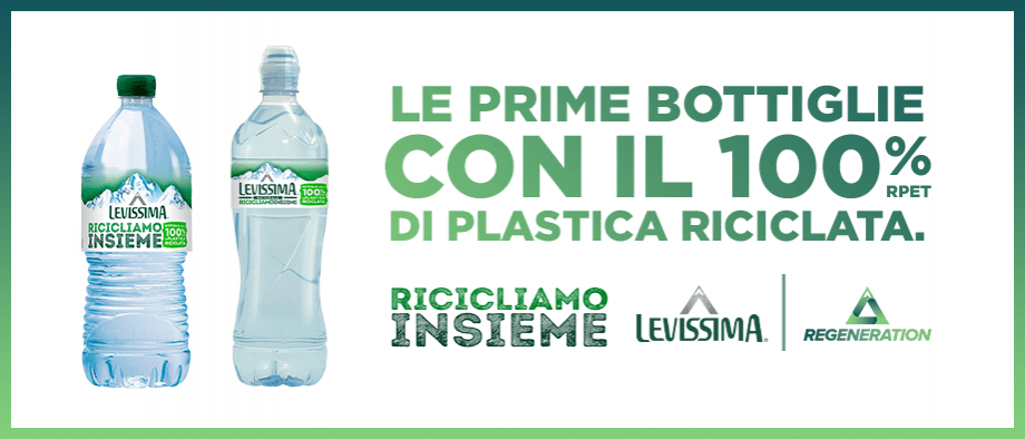 Bottiglie riciclabili in plastica riciclata 100% R-PET – Levissima